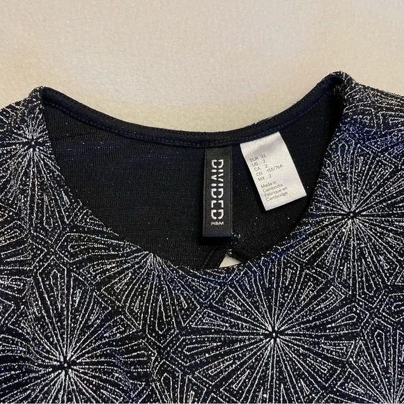 H&M Sparkly Bodycon Backless Jersey Dress Black Silver Geometric - Picture 5 of 14